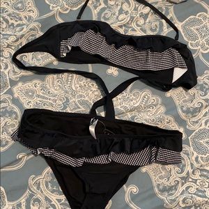 Adore me black ruffle 2 piece large